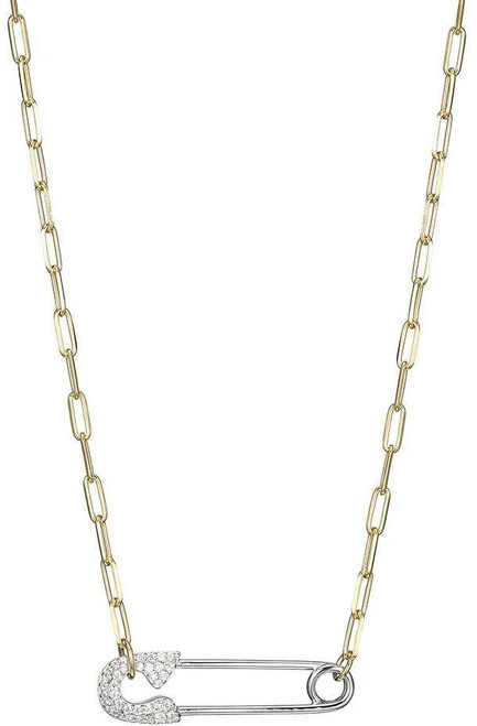 Image of ELLE 17" + 2" Gold-Plated Sterling Silver Paperclip Chain Necklace w/ CZ Safety Pin Center