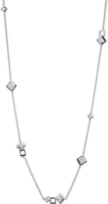 Image of ELLE 24" + 2" Rhodium Plated Sterling Silver Geometric Design CZ Station Necklace