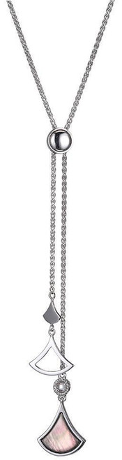 ELLE 28" Adjustable Rhodium Plated Sterling Silver Necklace w/ Gray Mother of Pearl & CZ Pendant