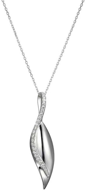 Image of ELLE 32" + 2" Rhodium Plated Sterling Silver Necklace w/ CZ Leaf Pendant