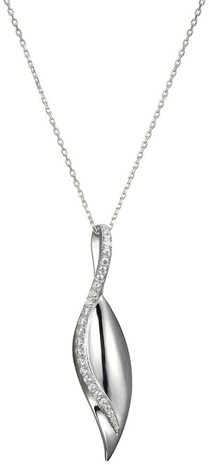 ELLE 32" + 2" Rhodium Plated Sterling Silver Necklace w/ CZ Leaf Pendant