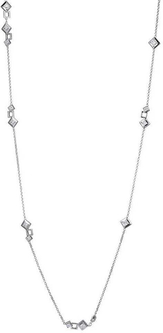 Image of ELLE 36" Rhodium Plated Sterling Silver Geometric Necklace w/ CZ Stations