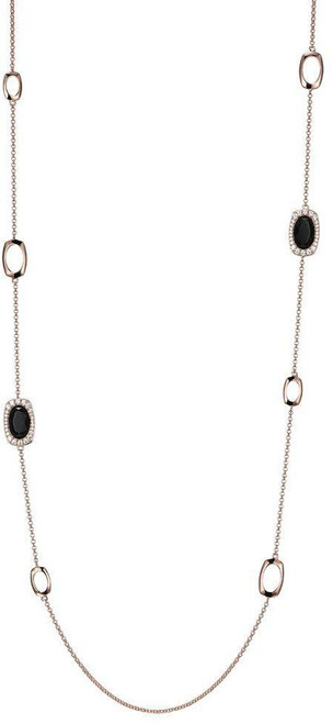 Image of ELLE 36" Rose Gold-Plated Sterling Silver Station Necklace w/ Oval Genuine Black Agate & CZs