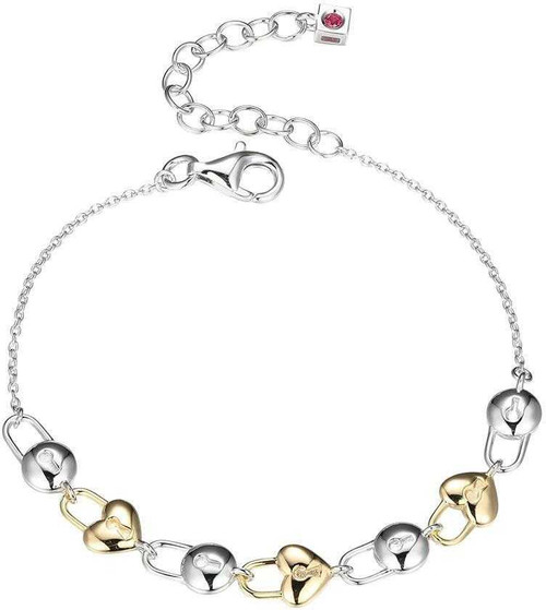 Image of ELLE 6.5" + 1.5" Rhodium & Gold-plated Sterling Silver Heart Pad Locks Bracelet