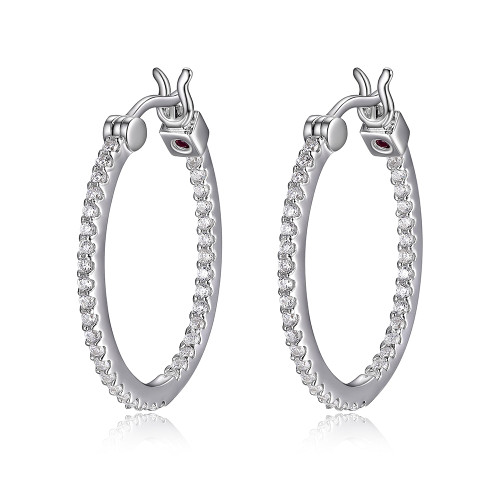 ELLE Jewelry - 24 x 20mm Sterling Silver Inside Out CZ Hoop Earrings