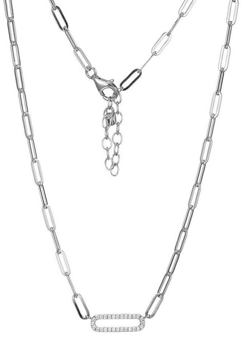 Image of ELLE Jewelry - 17" + 2" Sterling Silver Paperclip Necklace w/ CZ Studded Center Link