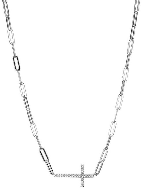 Image of ELLE Jewelry - 17" + 2" Sterling Silver Paperclip Necklace w/ Sideways CZ Cross