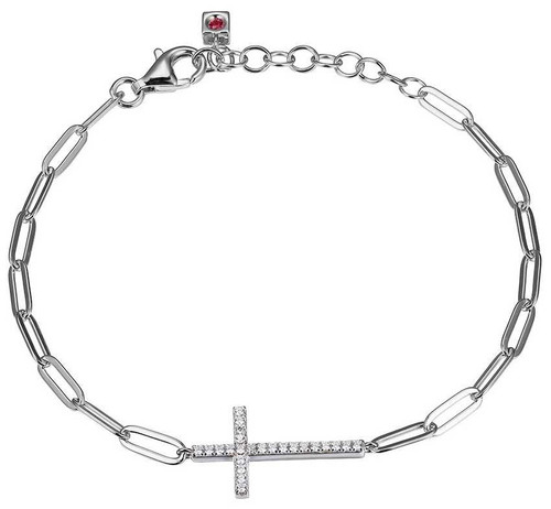 Image of ELLE Jewelry - 6.75" + 1.25" Sterling Silver Paperclip Chain Bracelet w/ Sideways CZ Cross
