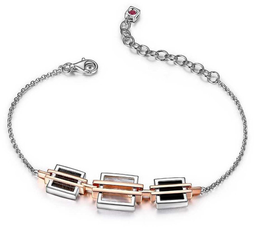 Image of ELLE Jewelry - 8" Rose Gold Plated Sterling Silver Bracelet w/ Mother of Pearl & Black Stone