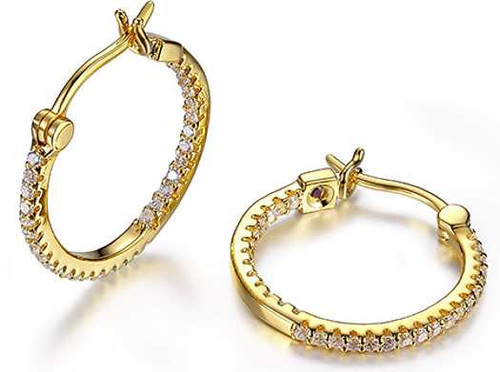 Image of ELLE Jewelry - Gold Plated Sterling Silver Inside Outside CZ Hoop Earrings
