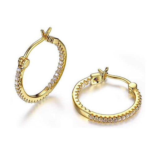 Image of ELLE Jewelry - Gold Plated Sterling Silver Inside Outside CZ Hoop Earrings
