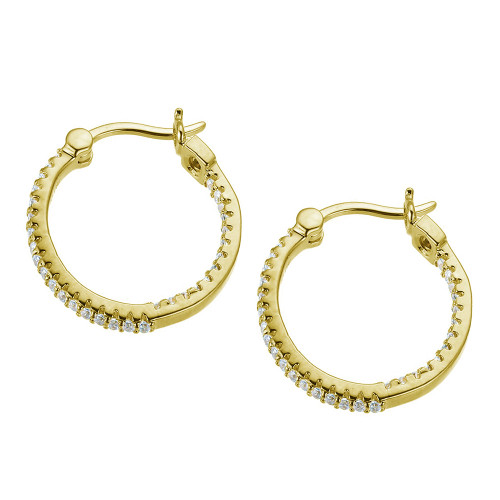 ELLE Jewelry - Gold Plated Sterling Silver Inside Outside CZ Hoop Earrings