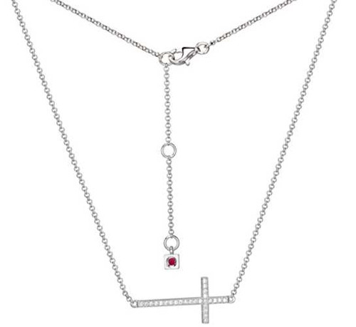 Image of ELLE Jewelry - HUMANITY Sterling Silver 16 in. + 2 in. Micro Pave CZ Cross Necklace