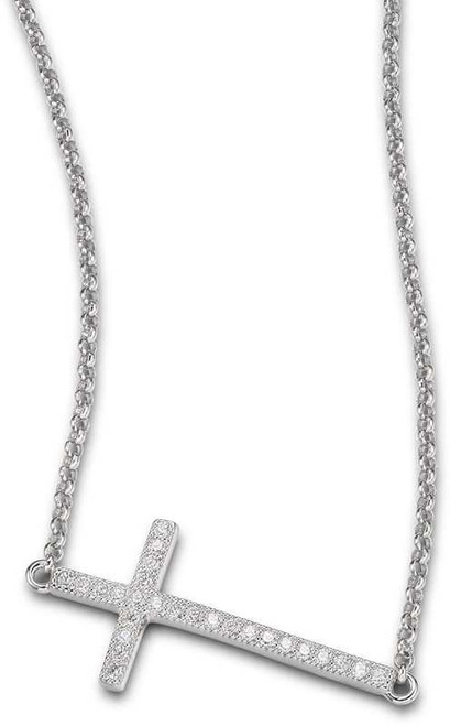 Image of ELLE Jewelry - HUMANITY Sterling Silver 16 in. + 2 in. Micro Pave CZ Cross Necklace