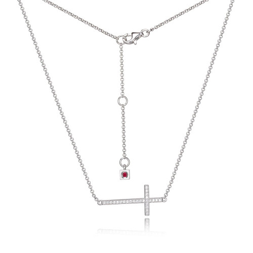 Image of ELLE Jewelry - HUMANITY Sterling Silver 16 in. + 2 in. Micro Pave CZ Cross Necklace