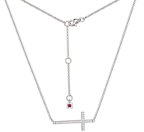 ELLE Jewelry - HUMANITY Sterling Silver 16 in. + 2 in. Micro Pave CZ Cross Necklace