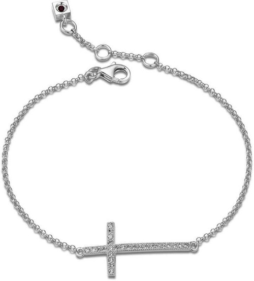 Image of ELLE Jewelry - HUMANITY Sterling Silver 7 in. + 1 in. Micro Pave CZ Cross Bracelet (B0180)