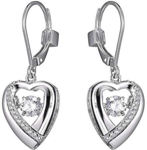 Image of ELLE Jewelry - Sterling Silver Dangling Heart Earrings w/ Clear CZs