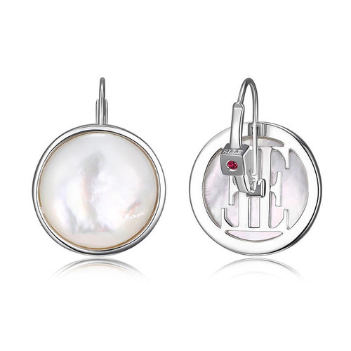 ELLE Jewelry - Sterling Silver Earrings w/ 14mm Round Mother of Pearl