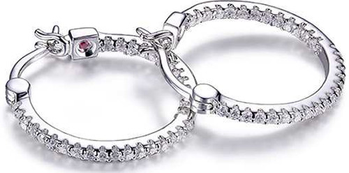 Image of ELLE Jewelry - Sterling Silver Inside Outside CZ Hoop Earrings