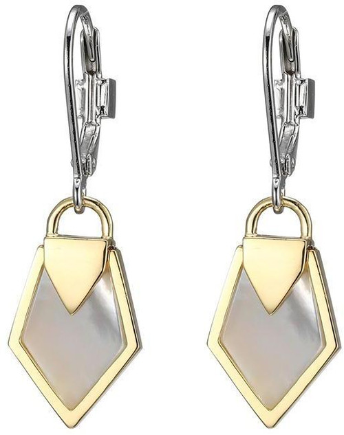 ELLE Rhodium & Gold-plated Sterling Silver Abstract Pad Lock Earrings w/ White Mother of Pearl