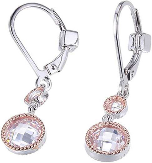 Image of ELLE Rhodium & Rose Gold Plated Sterling Silver Dangle Earrings w/ White CZs