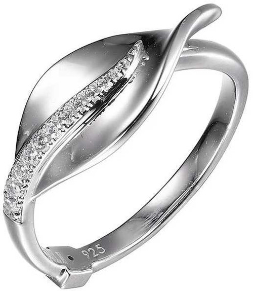 Image of ELLE Rhodium Plated Sterling Silver Leaf Ring w/ CZ