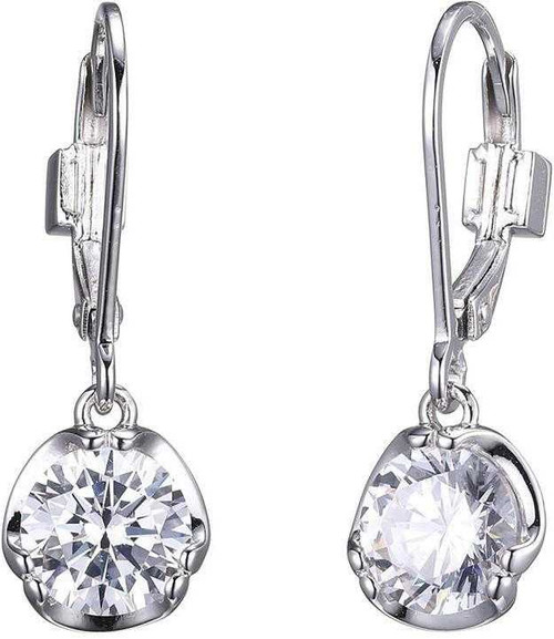 Image of ELLE Rhodium Plated Sterling Silver Level Back Earrings w/ 6.5mm Round CZ