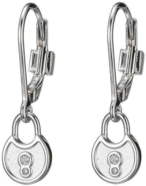Image of ELLE Rhodium Plated Sterling Silver Lever Back Lock Earrings w/ CZ & Fine Matt Finish