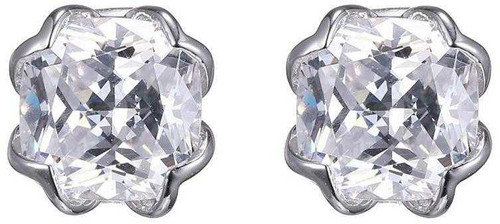 Image of ELLE Rhodium Plated Sterling Silver Stud Earrings w/ 6.5mm Cushion CZ
