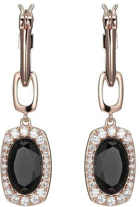 Image of ELLE Rose Gold Plated Sterling Silver Hoop Earrings w/ Dangling Genuine Black Agate & CZ