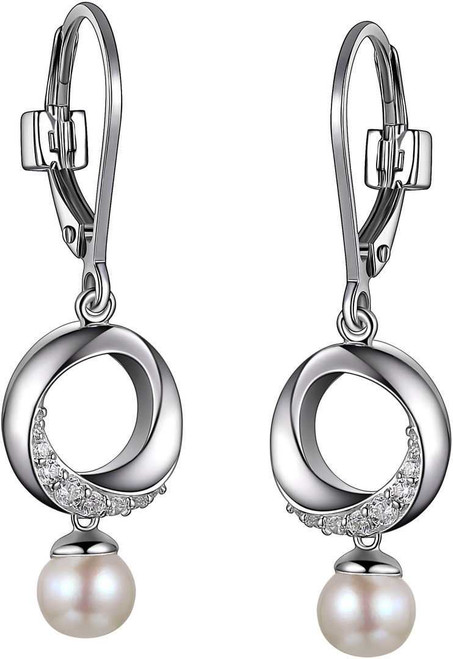 Image of ELLE Sterling Silver Earrings Cultured Freshwater Pearl & CZ