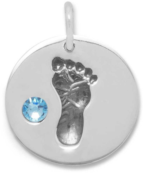 Image of Footprint Charm with Blue Crystal 925 Sterling Silver