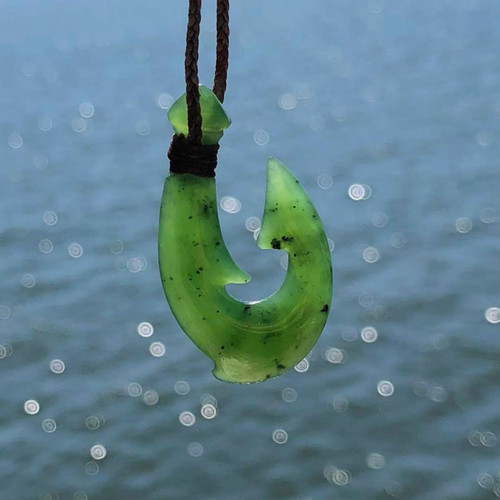Natural Untreated Nephrite Jade Fish Hook Pendant - Two Sizes