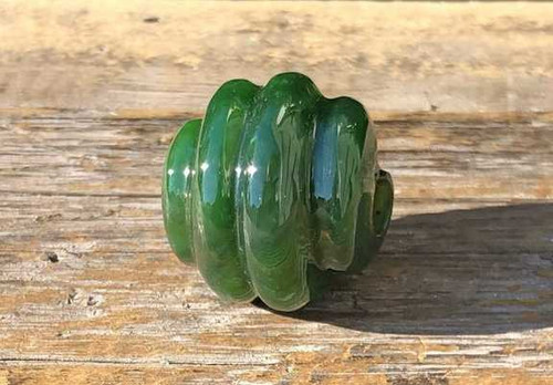 Image of Genuine Natural Dark Green Nephrite Jade Swirl Bead
