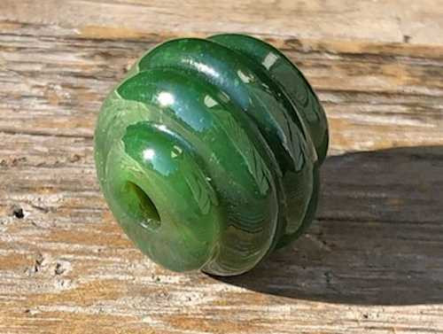 Image of Genuine Natural Dark Green Nephrite Jade Swirl Bead