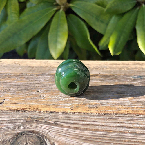 22mm Natural Untreated Dark Green Nephrite Jade Swirl Bead