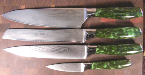Genuine Natural Green Polar Jade Japanese 67 Layer Damascus Steel Blade Knives Set #1