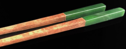 Genuine Natural Nephrite Green Jade and Wood Chopsticks