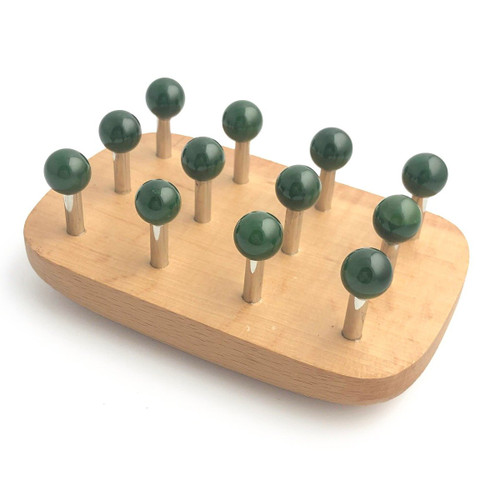 Natural Untreated Nephrite Jade & Wood Beaded Massage Tool