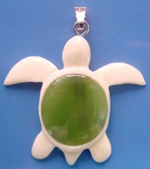 Image of Genuine Natural Nephrite Jade and Bone Turtle Pendant