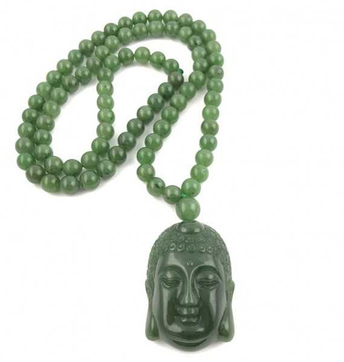 Image of Genuine Natural Nephrite Jade Beaded Guanyin Head Necklace