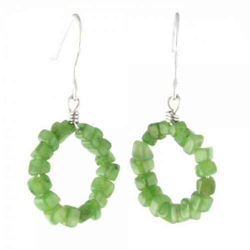 Image of Genuine Natural Nephrite Jade Chips Dangle Earrings Sterling Silver