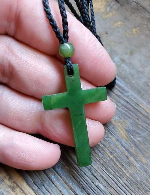 Image of Genuine Natural Nephrite Jade Cross Pendant Necklace w/ Cord