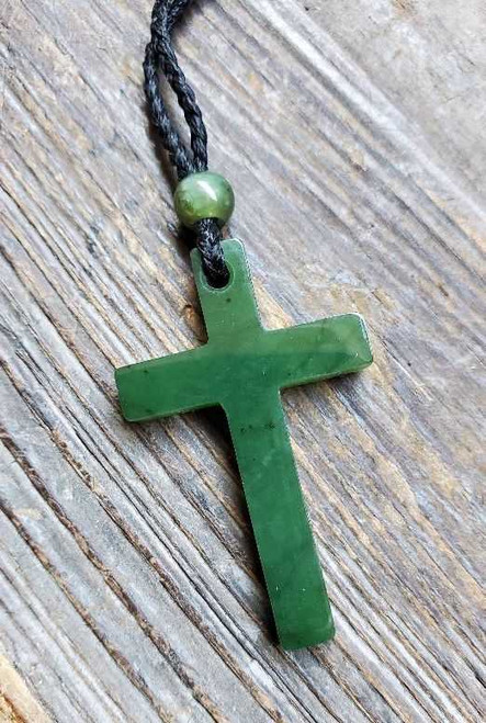 Image of Genuine Natural Nephrite Jade Cross Pendant Necklace w/ Cord