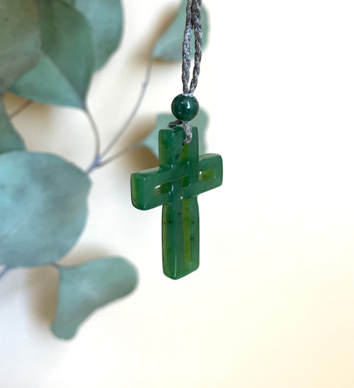 35mm Natural Untreated Nephrite Jade Cutout Centers Cross Pendant Religious