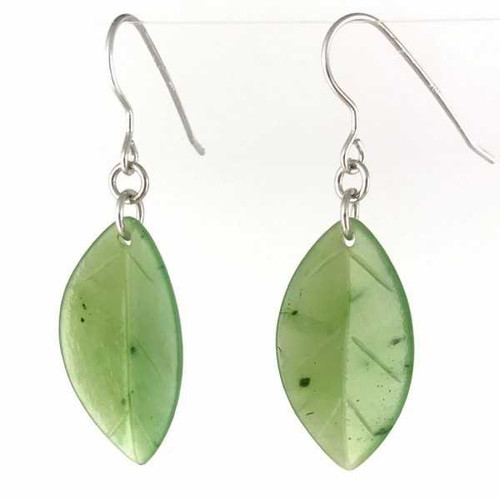 Image of Genuine Natural Nephrite Jade Dainty Curled Leaf Earrings