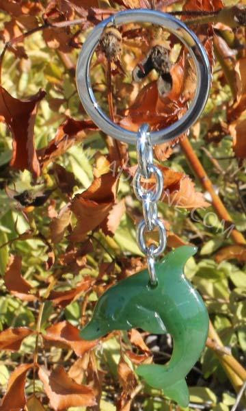 30mm Natural Untreated Nephrite Jade Dolphin Keychain