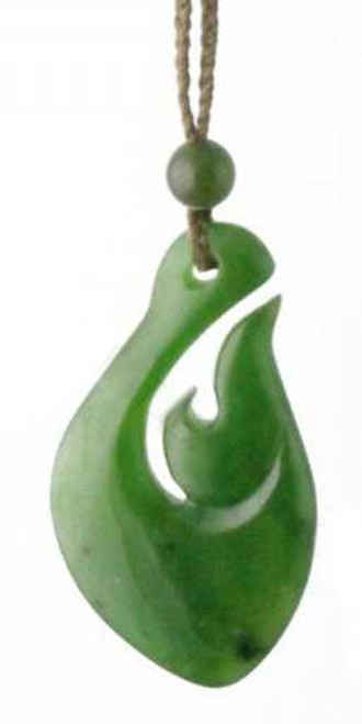 Image of Genuine Natural Nephrite Jade Elegant Fish Hook Pendant Necklace
