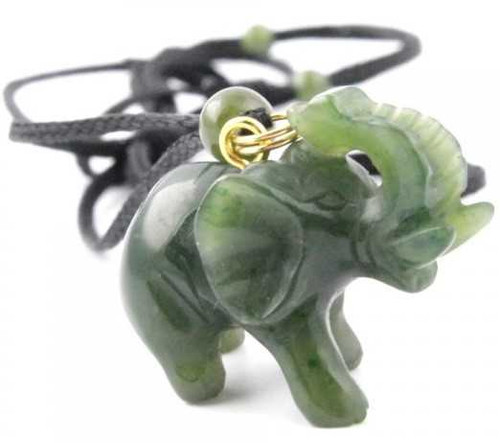 Image of Genuine Natural Nephrite Jade Elephant w/ Trunk Up Good Luck Pendant